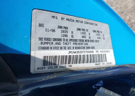 1996 Mazda Mx-5 Miata из США, поврежденный, VIN JM1NA3533T0709498